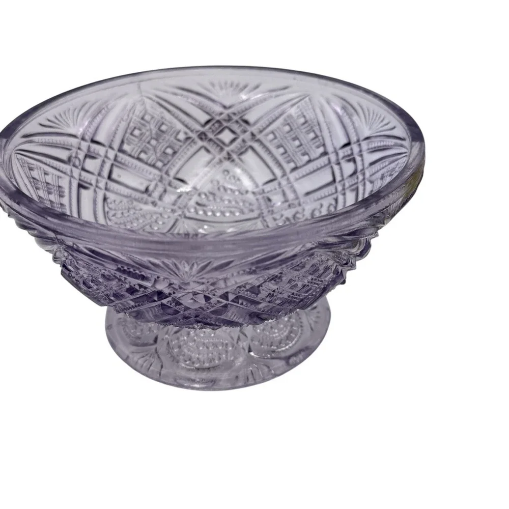 Vtg‎ Amethyst Hobstar Fan Swirl Banana Boat Footed Compote Bowl Purple Glass